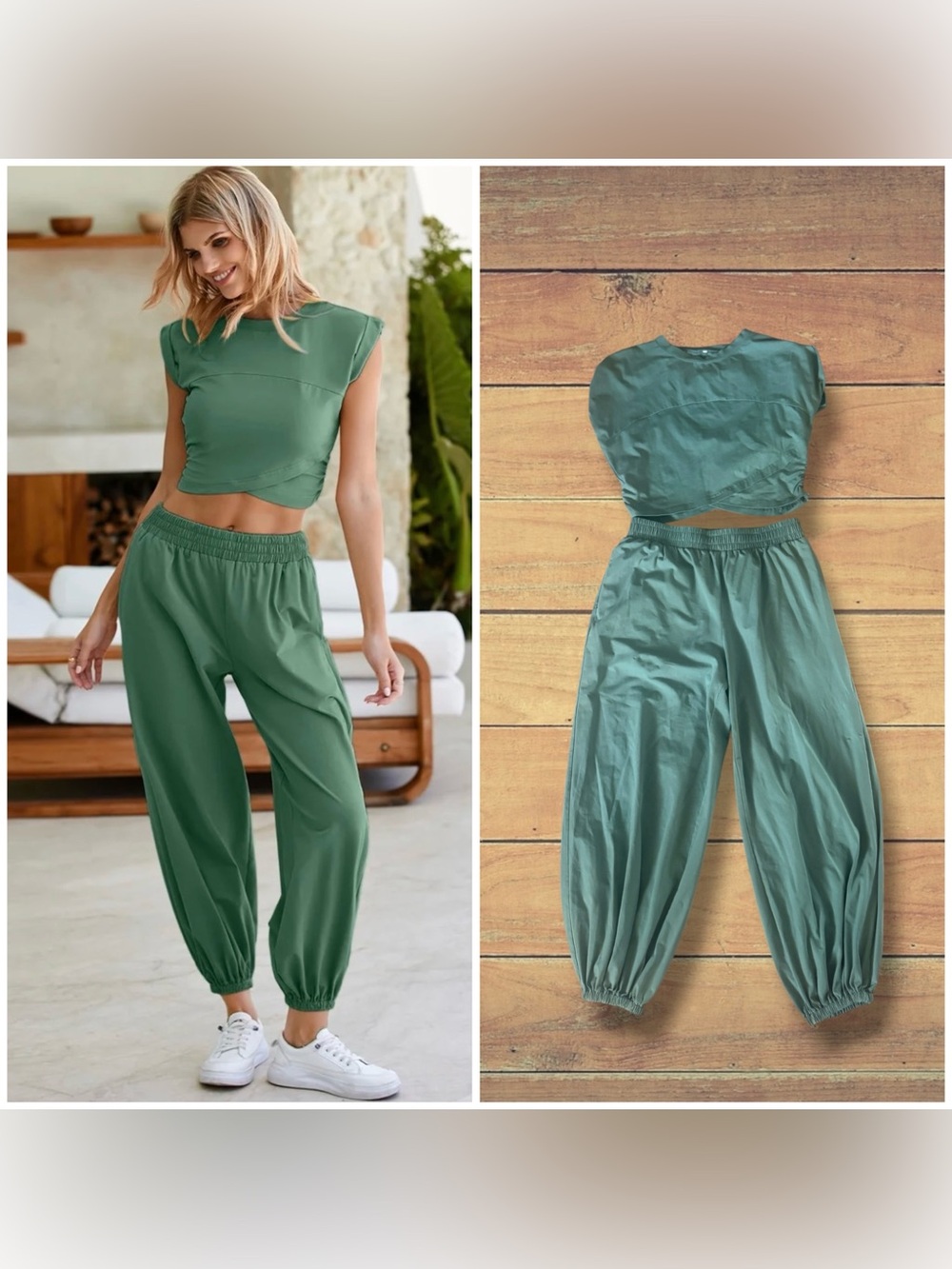 NEW Two-Piece Crop Top & Jogger Set - Green, Large